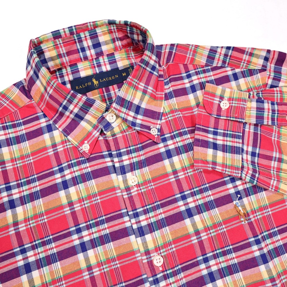 RALPH LAUREN Men's M Multicolor Plaid Cotton Long Sleeve Button Down Dress Shirt